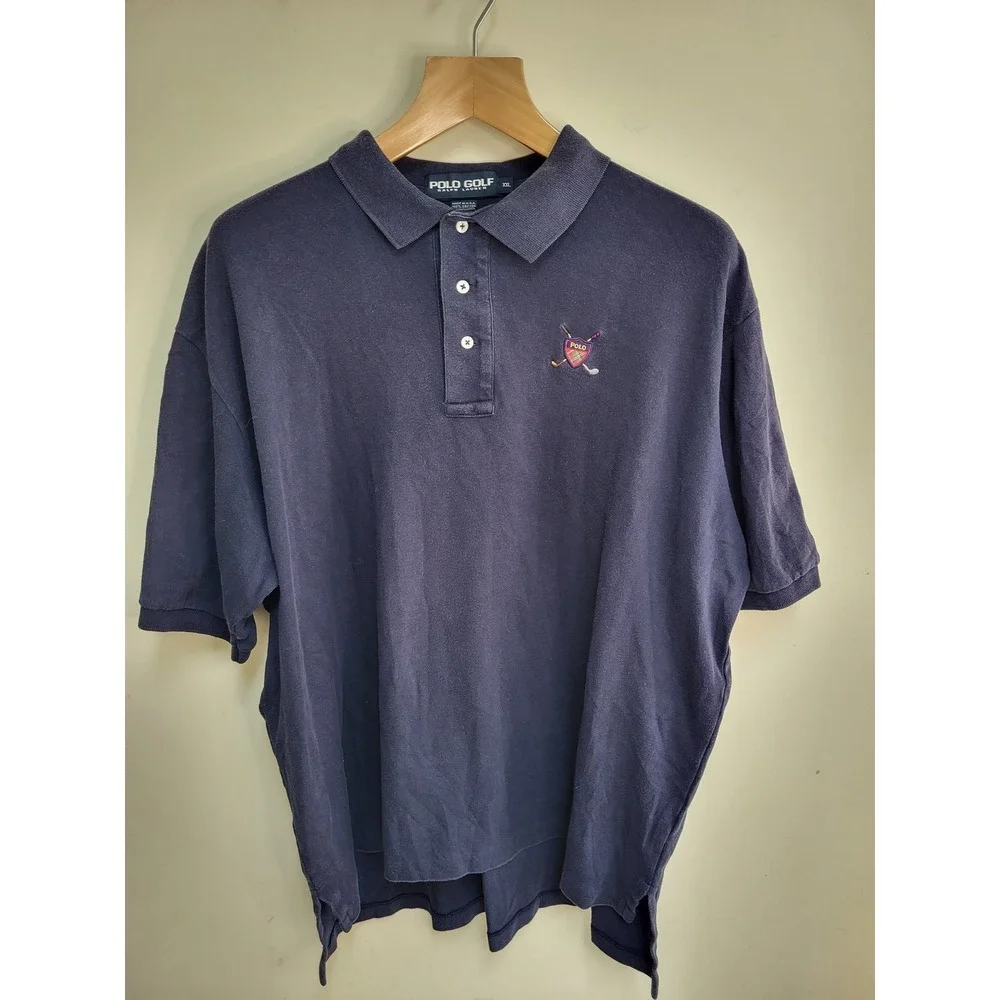 VTG Polo Golf Ralph Lauren XXL Polo Shirt Golf Club's Crest Logo Navy Blue Men's